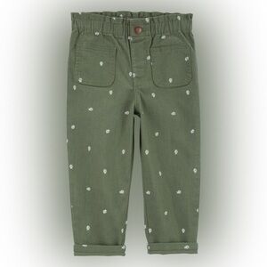 OshKosh B'gosh Girls Olive Pants with White Flower Print 5T